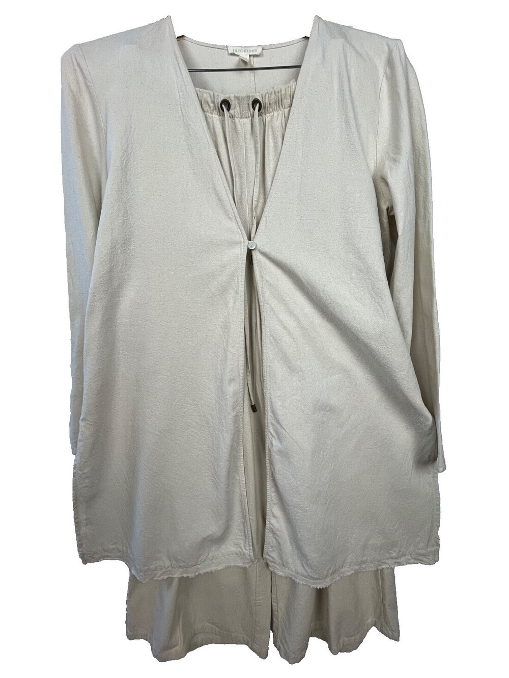 Eileen Fisher Silk Noil Set SP Cream Wide Leg Pants & Tunic Lagenlook Minimalist